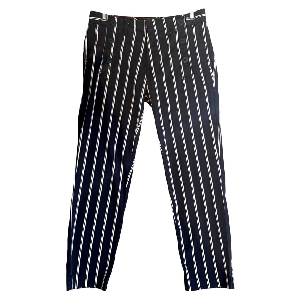 Tommy Hilfiger Stretch Slim Crop Sailor Pants Nautical Navy White Stripe Sz 0